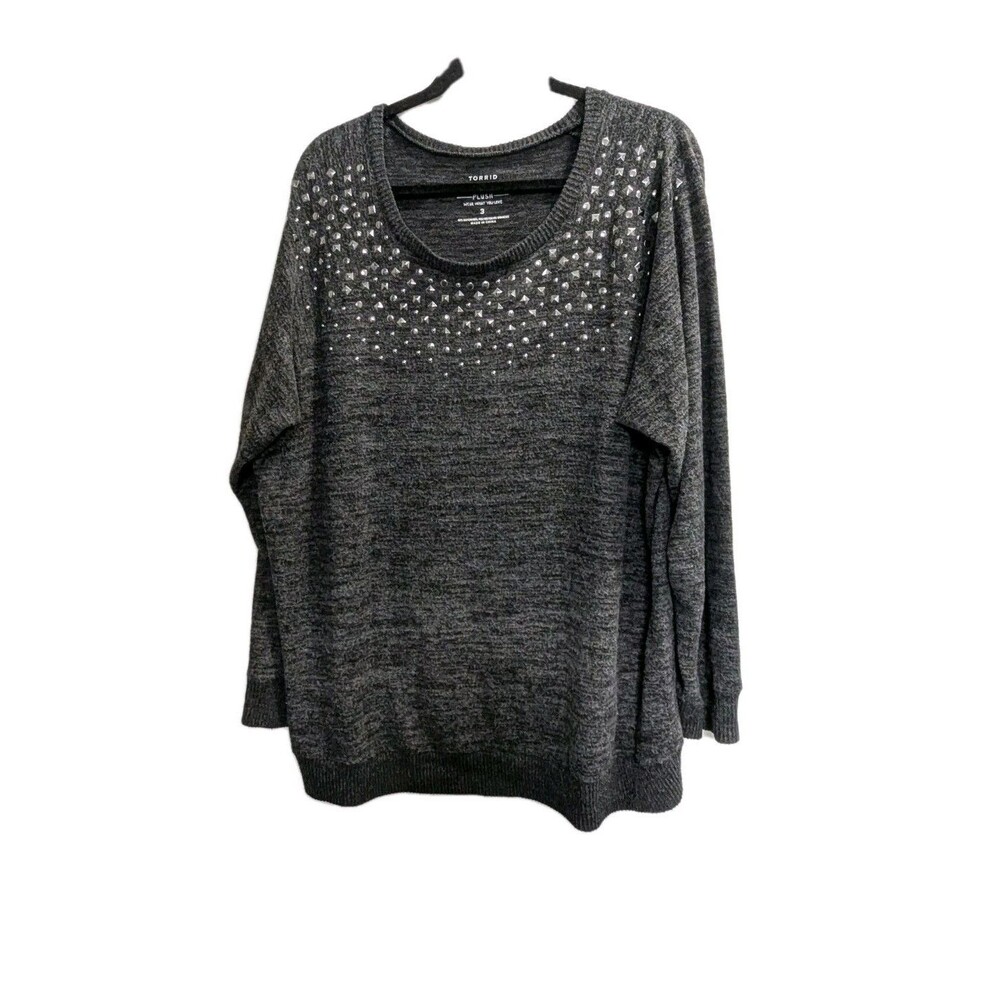 Torrid Women's 3 Super Soft Rhinestone Dark Gray Top